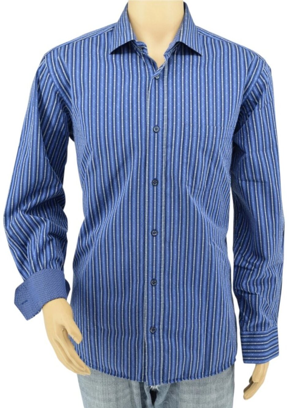 Bugatchi Uomo Blue Striped‎ Dobby Texture Sport Shirt